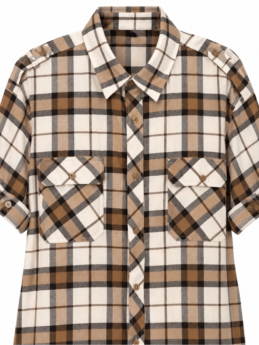 Pink Leopard 4XL Plaid Button Front Short Sleeve Utility Tunic Shirt - Picture 5 of 6